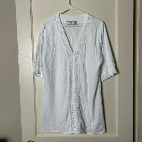 Seaspice Resort wear white crochet peruvian cotton coverup dress S - Picture 2 of 10